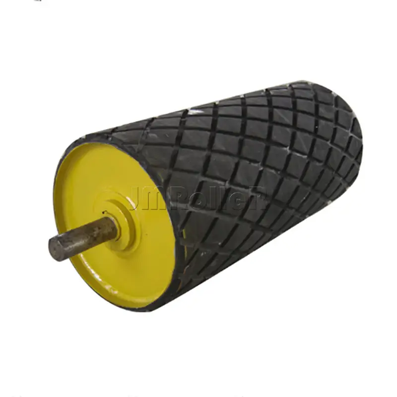 Belt conveyor return pulley snub roller drive pulley bend take up snub tail rubber lagging drum pulley