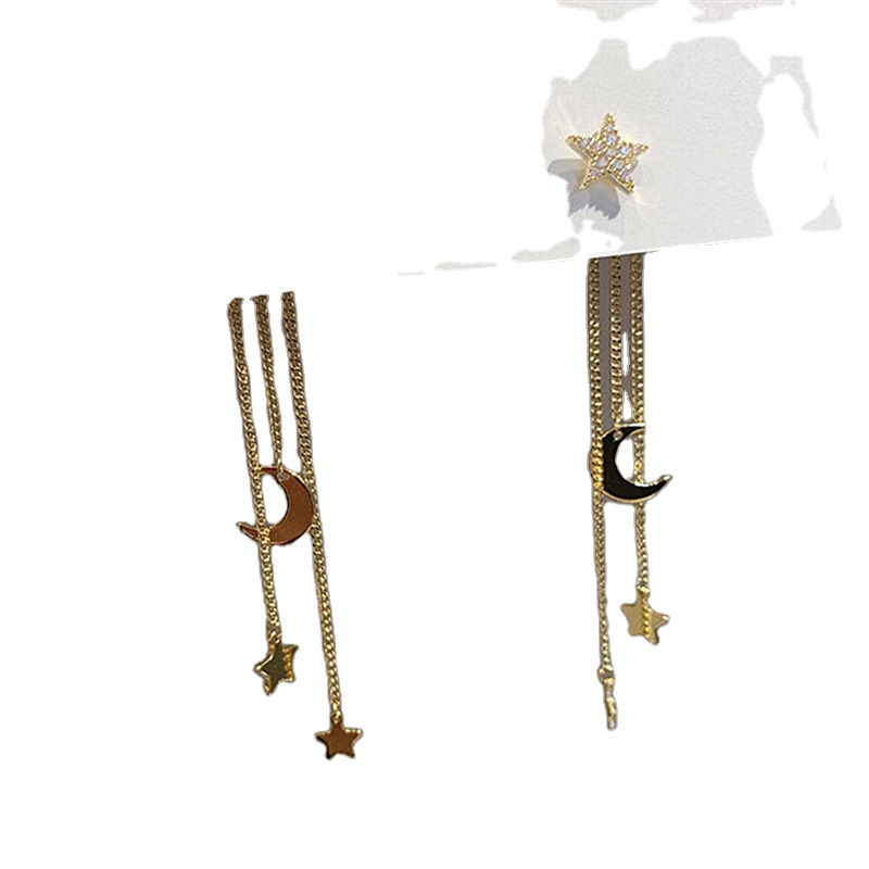 New Crystal Trendy Exquisite Star Moon Long Tassel Dangle Earrings For Women Temperament Crystal Pendant Jewelry