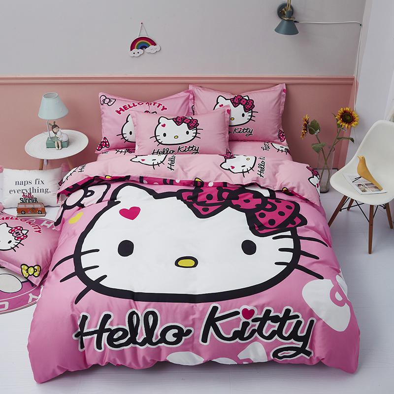 Светло-розовый Hello Kitty кроватка для новорожденных Детское покрывало простыня комплект постельного белья для малышей