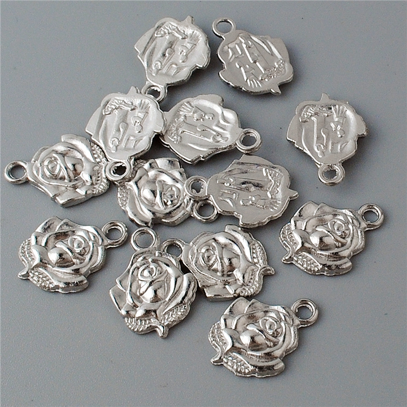 14*19mm Zinc Alloy Rose Medal with Lourdes Pattern Catholic Rosary Bracelet Charm Pendant ACP014