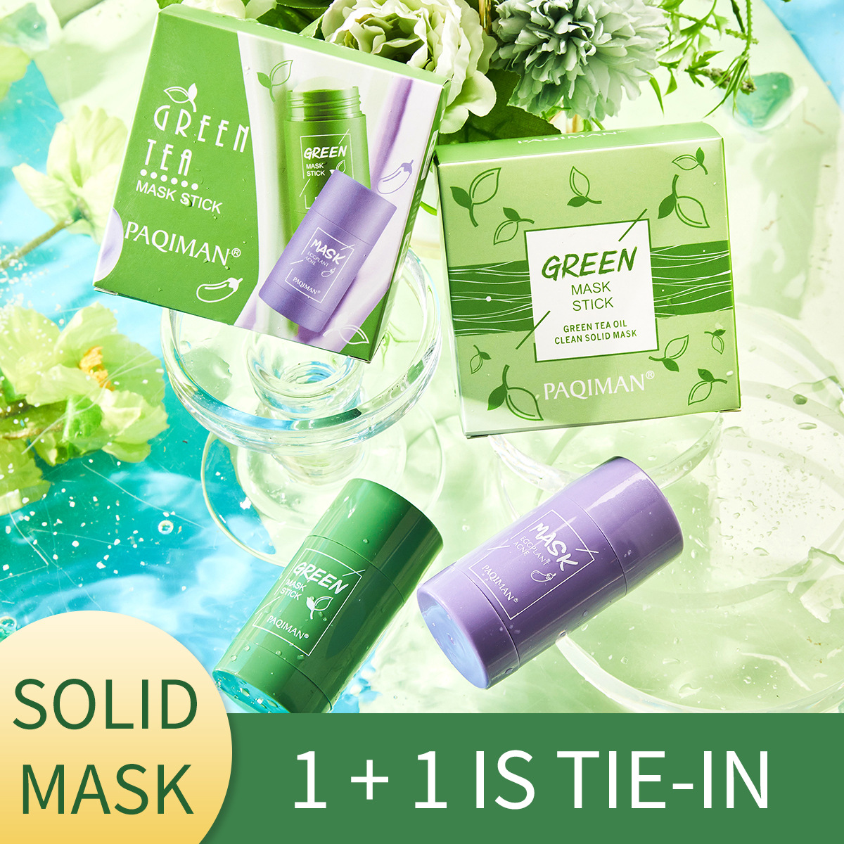 Green tea solid mask natural stick set Deep cleaning mud film stick daub moisturizing Green tea body   face mask stick set