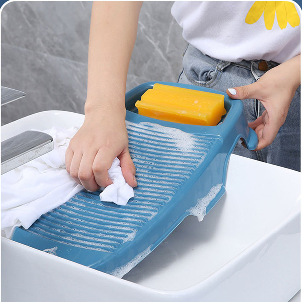 Plastic Thicken Washboard with Soap Holder Box Portable Clothes Washing Board Bathroom Home Antislip Laundry Mat