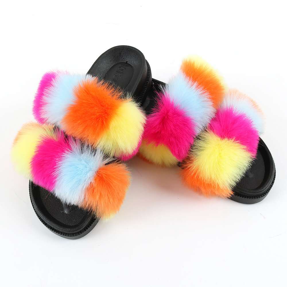 fashion women real fur slippers fox fur slides wholesale