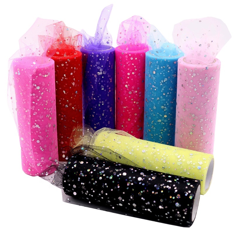 Laser Glitter Tulle Roll 15cm / 25 Yards DIY Birthday Party Decoration Sequin Mesh fabric Roll