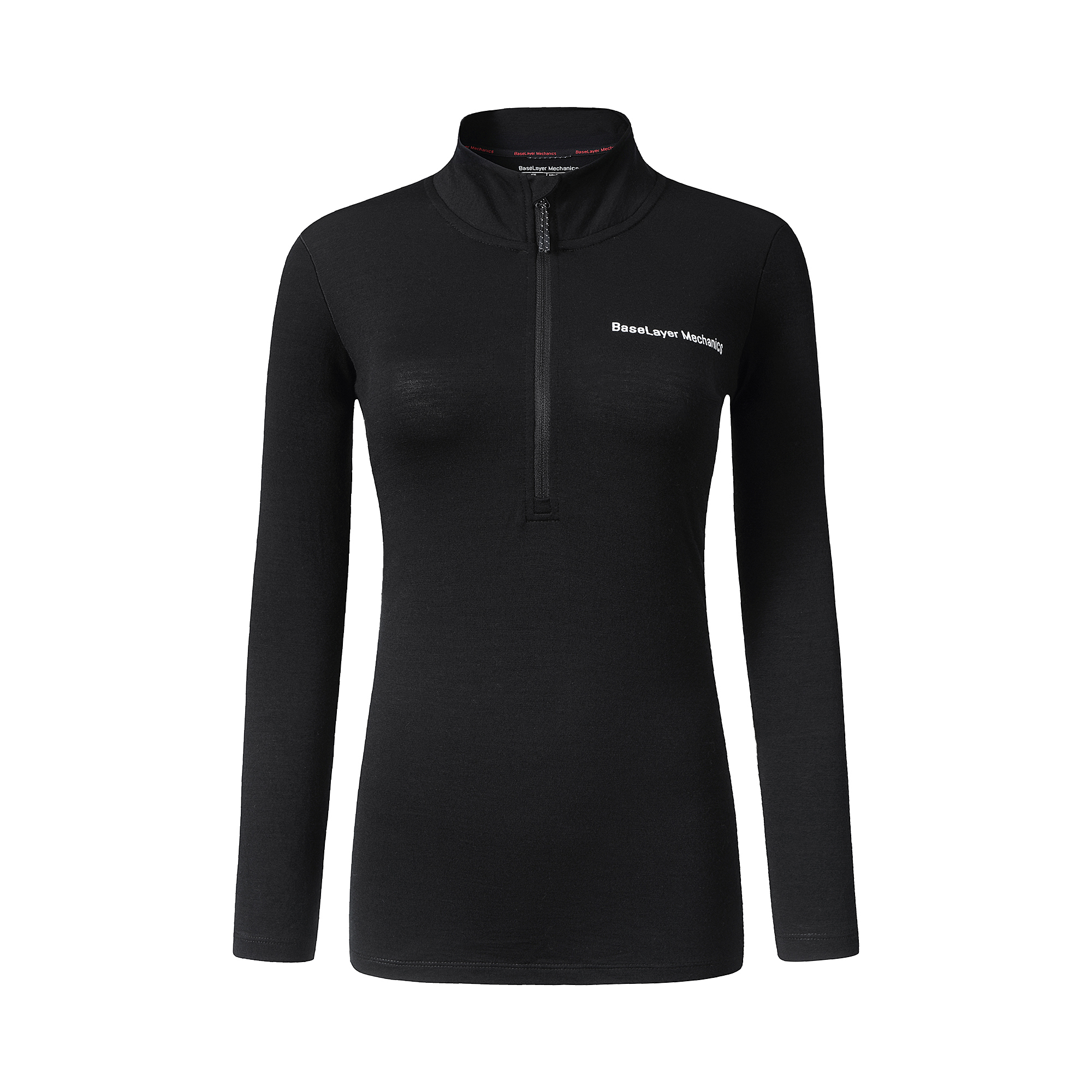 Ready To Ship Low MOQ Black 100%Merino Wool Natural Breathable Fiber Women's Long-Sleeve Half-Zip Thermal Machine Washable