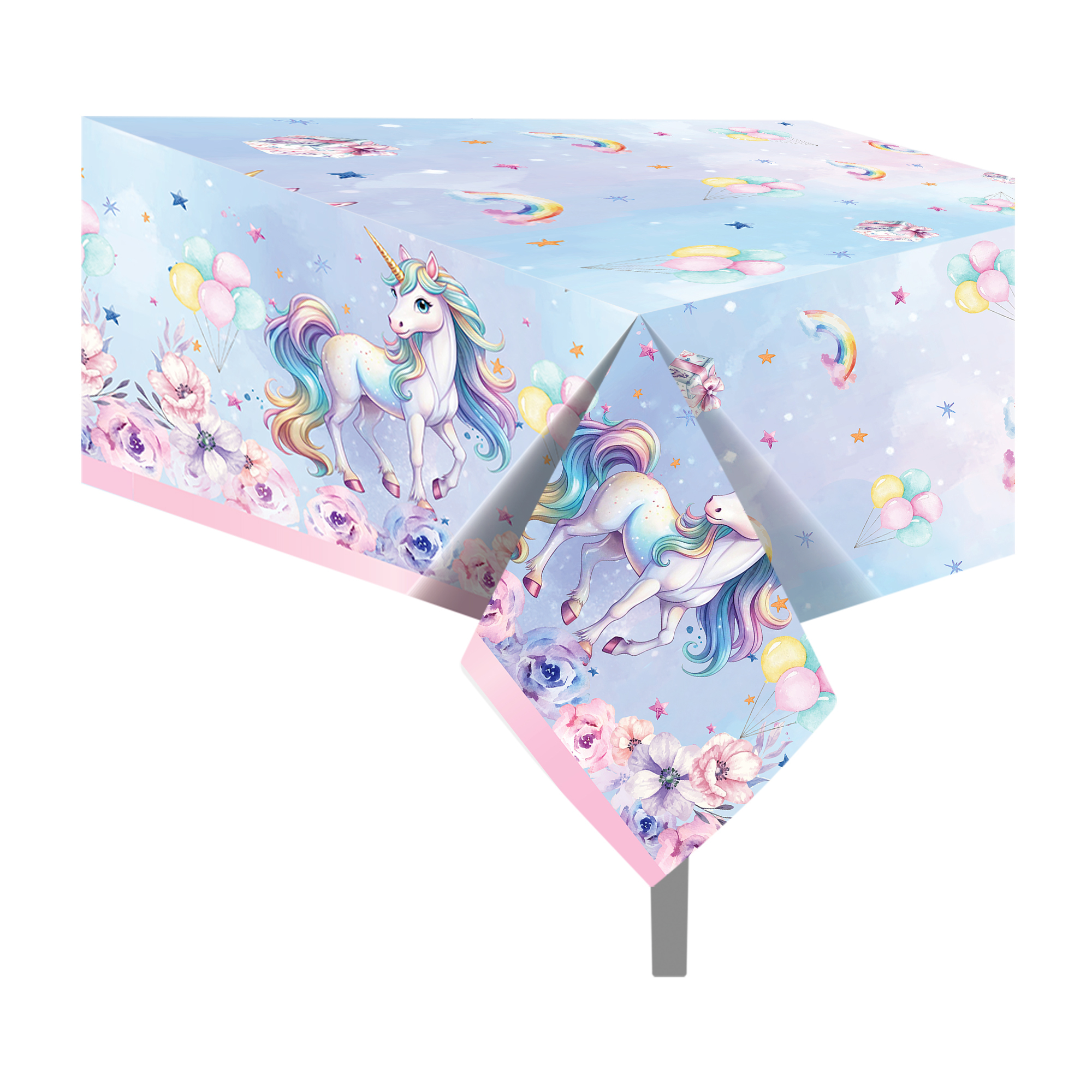 Huancai Unicorn Rainbow Party Table Cloth Balloons Plastic Tablecloth Disposable Table Cover for Kids Birthday Party Supplies