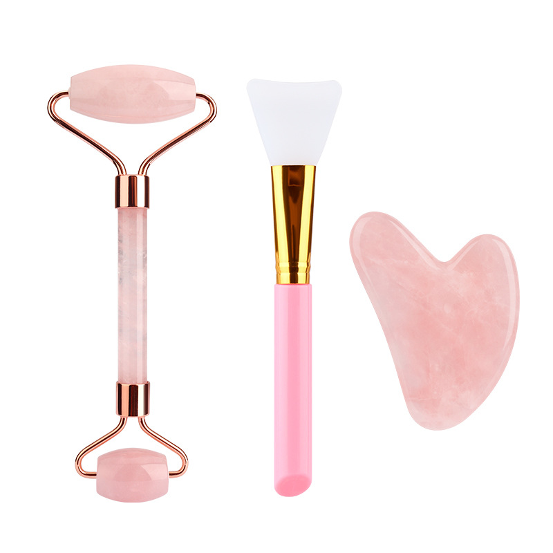 Top Quality Supplier real variety color powder stone rose quartz face roller gua sha jade roller set jade roller