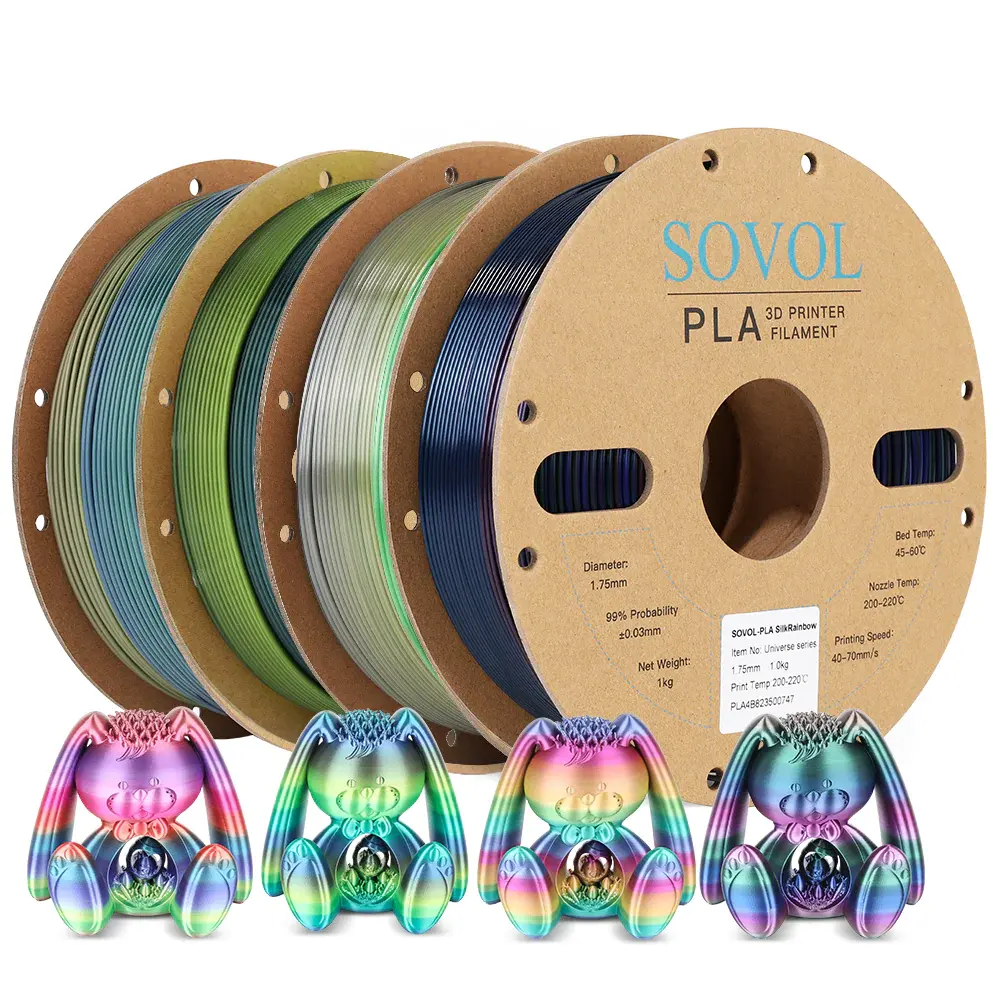 Скидка, серия Sovol Silk Rainbow, 1,75 мм, многоцветная нить для 3D-печати, 1 кг/рулон, пластиковые материалы, сделанные из США