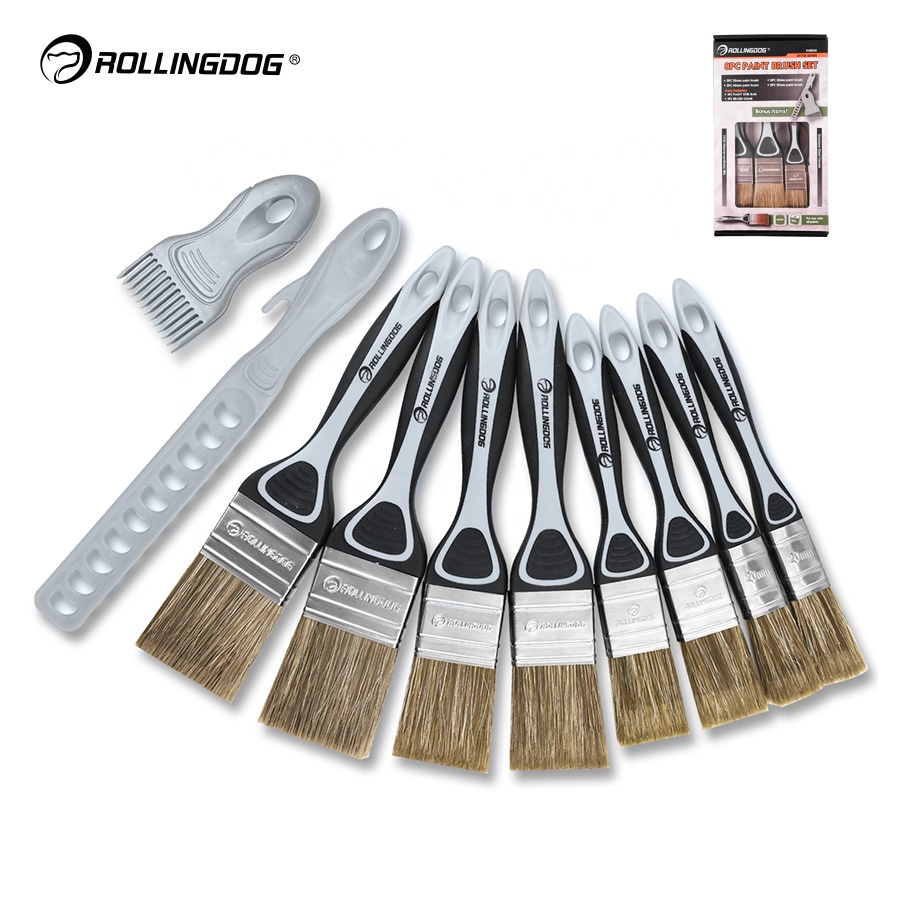 ROLLINGDOG Decorating Wall House Fence Natural Paint Brush Comb Cleaner Mixed Bristle Filaments Flat Brushes Paint Brush Set