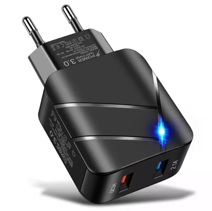QC3.0 USB Charger Fast Charging 2 Port For iPhone Samsung Xiaomi Huawei Tablet Smart Phone LED Lighting Travel Charger Adapter