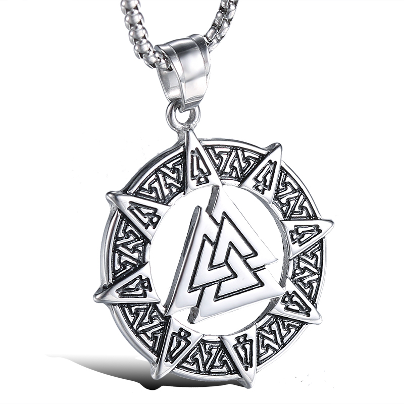 Norse mythology gothic norse rune symbol Valknut pendant viking necklace stainless steel stock