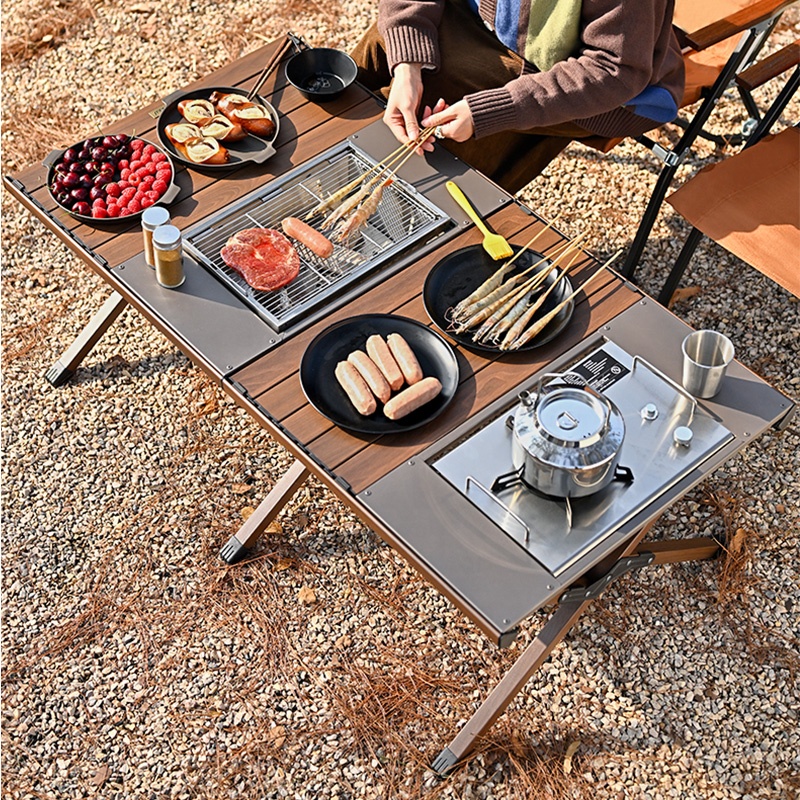HISPEED Aluminium Folding Big Camping Table Sink 3ft/4ft Eggroll Camp Table With Stove And Grill