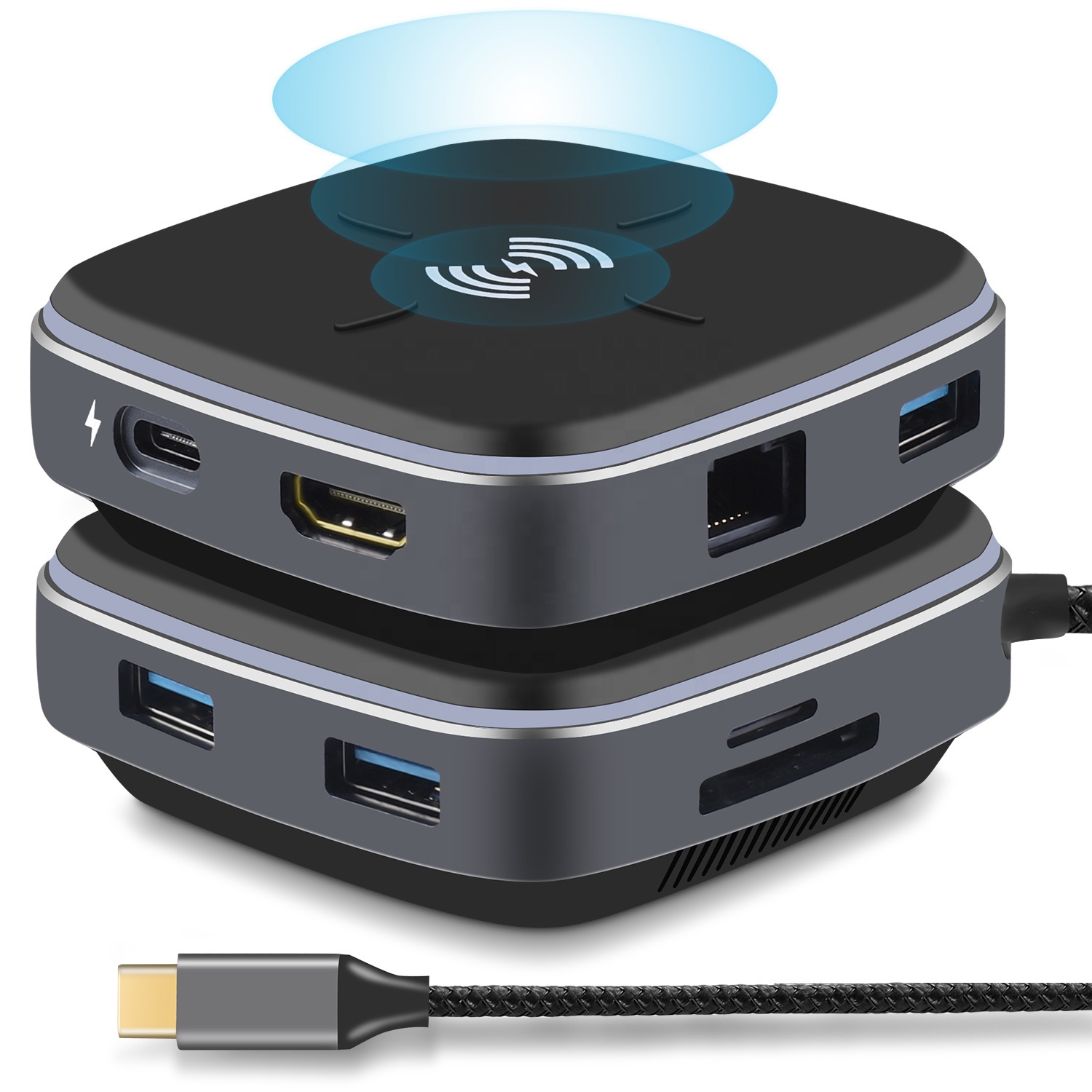 USB C Hub многофункциональная док-станция 9 в 1 с 10 Вт беспроводным зарядным устройством RJ45 + HDMI 4K + 3xUSB3.0 + PD + SD/TF карта