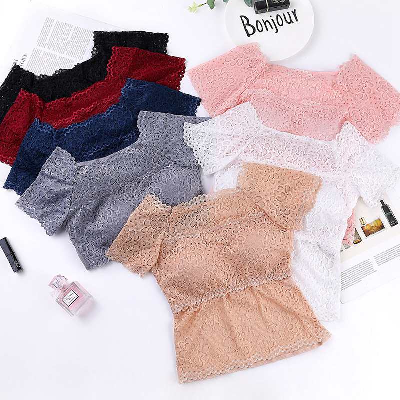 Long Line Elastic Women's Vest Wrapped Chest Tube Top Underwear Sexy Hollow Out Lace Tank Top With Built in Bra