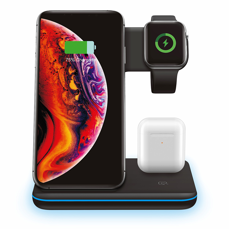 3 в 1 Беспроводная зарядка подставка для Apple iPhone iWatch Airpods Быстрая зарядка многофункциональная станция совместима с iPhone X XS XR XS Max