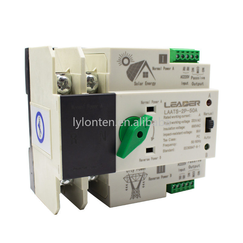 Blusunsolar 1 шт. Din Rail солнечных батарей типа 50A Американская классификация проводов 2р ATS вдвое большая мощность автоматический переключатель переменного тока для инвертор фотоэлектрические системы discounnecting переключатель
