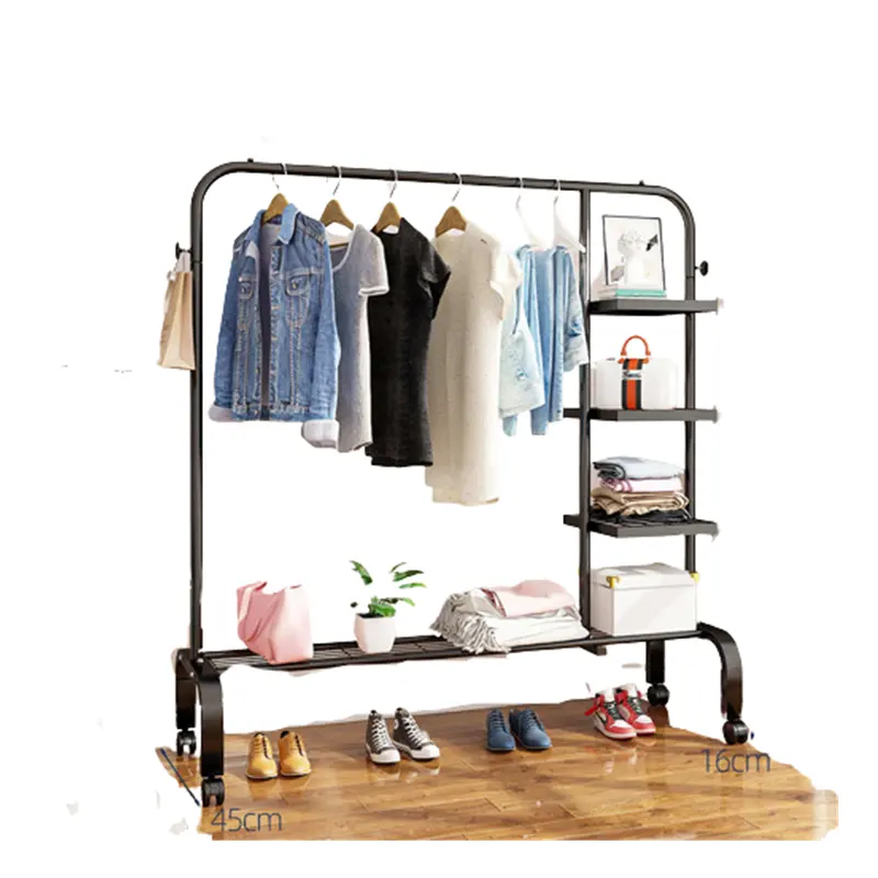 Floor coat rack bedroom clothes shelf simple clothes drying shelf folding indoor and balcony clothes rack with hanger
