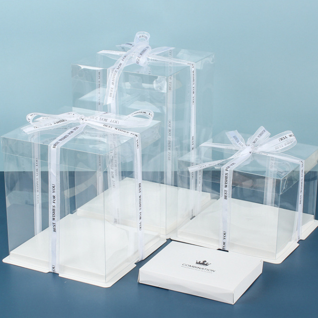 Single-layer Double-layer Three-in-one Birthday Bakery Transparent Pet White 4 6 8 10 Inch Wedding Cake Boxes with window