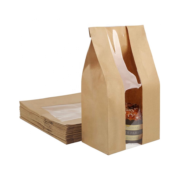 Degradable Eco-friendly Custom 10pcs Chiffon Cake Bread Loaf Diy Baking Kraft Paper Food Grade Bakery Packaging Bag With Window