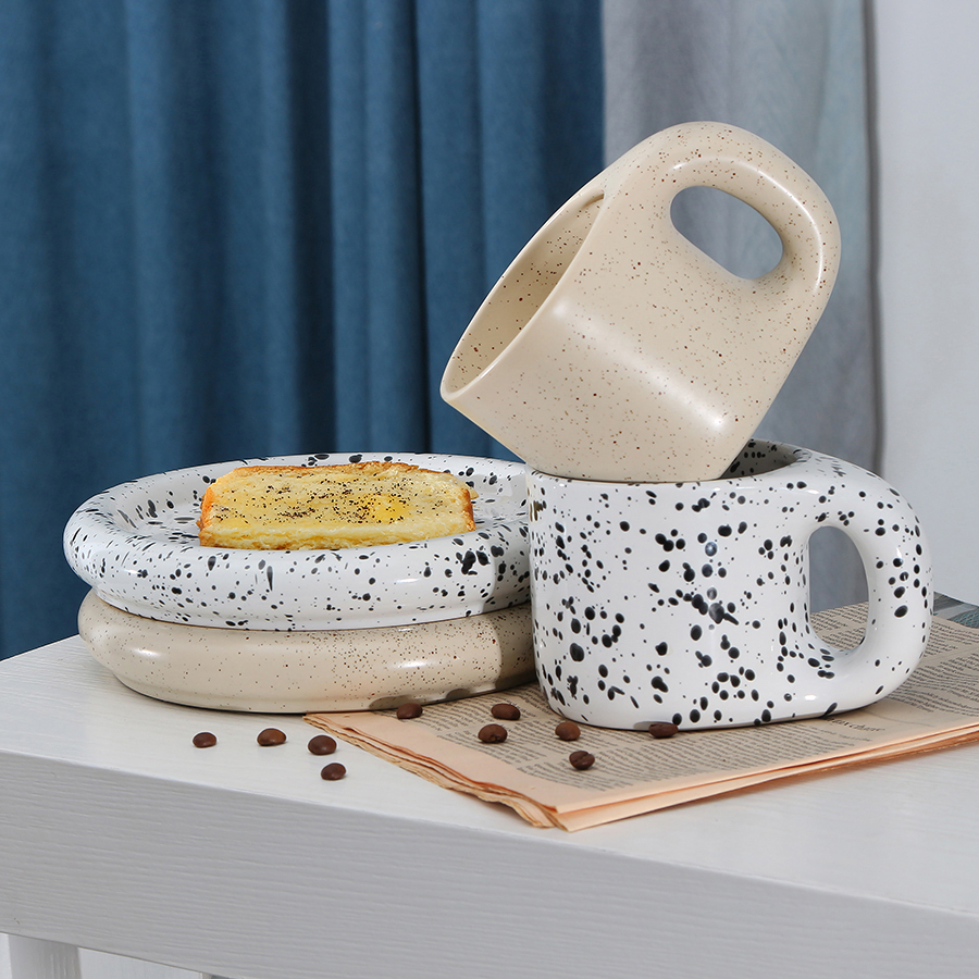 Крупная керамическая кофейная кружка на заказ с краской-брызгами, уникальные фарфоровые кофейные чашки с брызгами и блюдца для послеобеденного чая