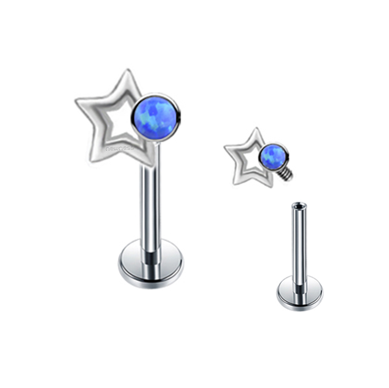 Newness 316L surgical steel Internally Threaded Labret with Star shape and bezel synthetic opal body jewelry