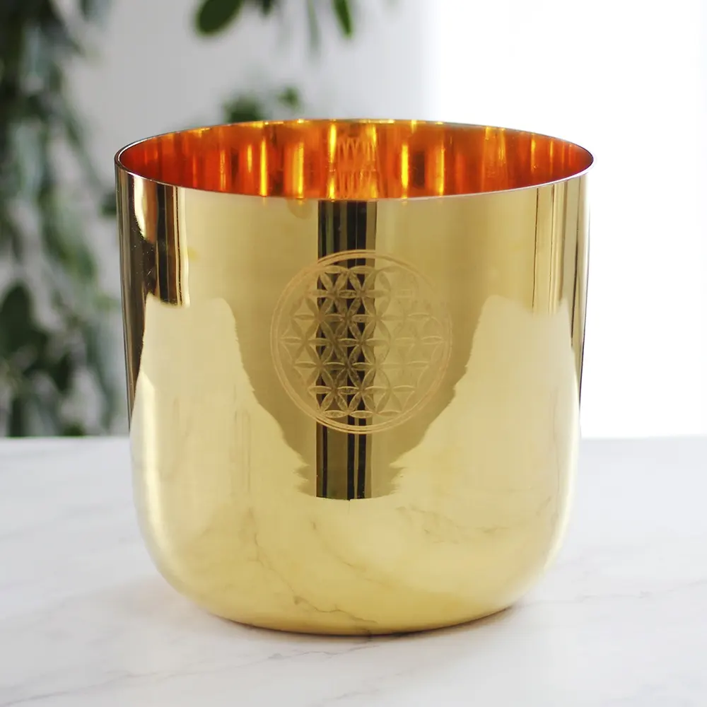 life flower design pure gold quartz crystal singing bowls for Balancing body system energy