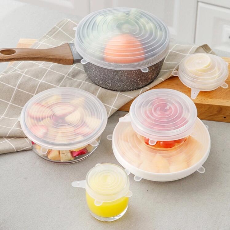 Various Sizes and Shapes 120g Eco Friendly Transparent Super 6pcs Stretch Food Silicone Lids Fits Containers