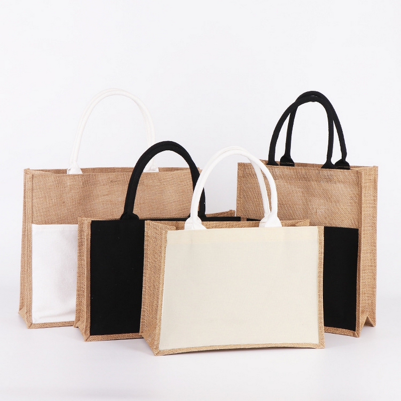 Digital Print Jute Coated Canvas Shopping Bags Recycled Personalised Zipper Customized Burlap Tote Bag