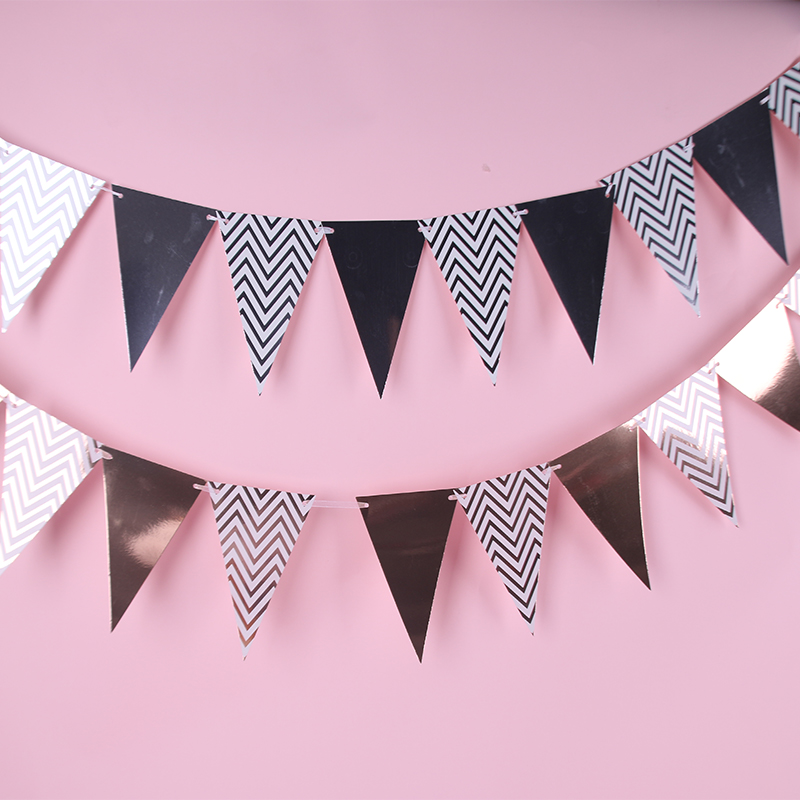 Wedding Party Birthday Decoration Banner Paper Bronzing Stripes Pull Flag Bunting Paper Banner