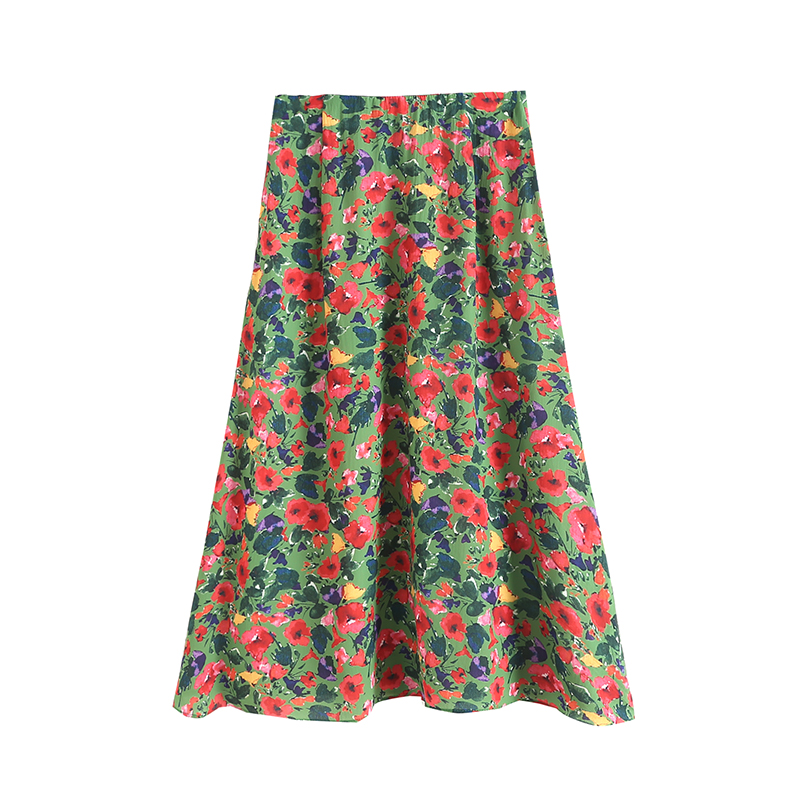 Korean style floral print green color summer fashion casual women skirt