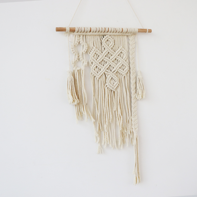 Morden Luxury Handmade Boho Decor macrame wooden wall hanging shelf Wood hanging Wall Art Plant Hanger Macrame Hanging Shelf
