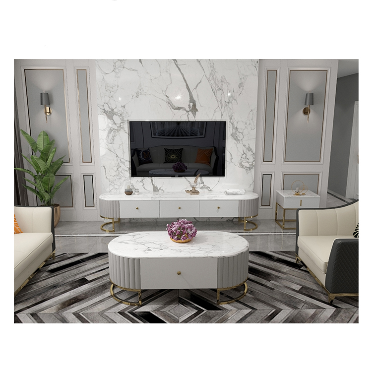 Big Capacity Home Living Room Furniture MDF and marble TV table