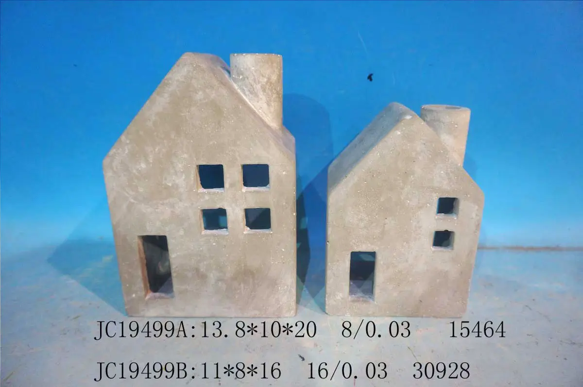 JC53 Cement Candle Holder House With Window And Chimney Shape Cement Tray Home Decor Stone Candle Stand Christmas Decor