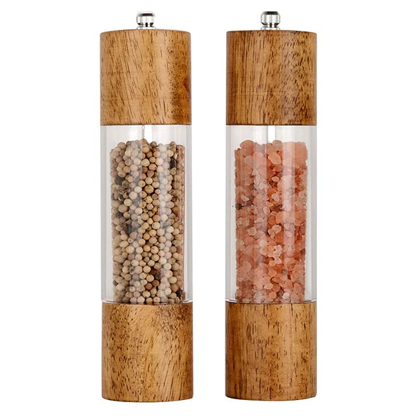 Premium Acrylic Salt and Pepper Grinder Set Manual Mills Wooden Shaker with Adjustable Ceramic Core-Salt Grinder and Pepper Mill