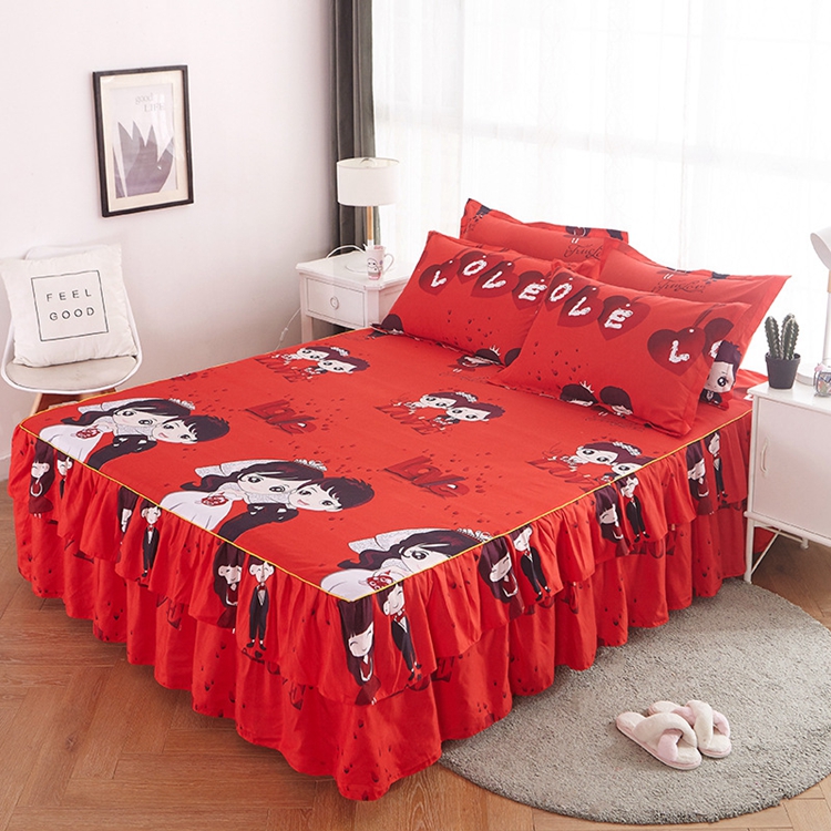Modern Bed Skirt Fitted Sheet Wedding Bedspread, Comfortable Ruffle Spread Covers Skirts Bedcover/
