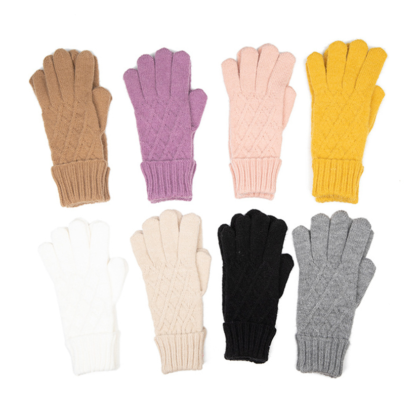 Double-layer touch screen mittens jacquard mittens Plain jacquard mittens