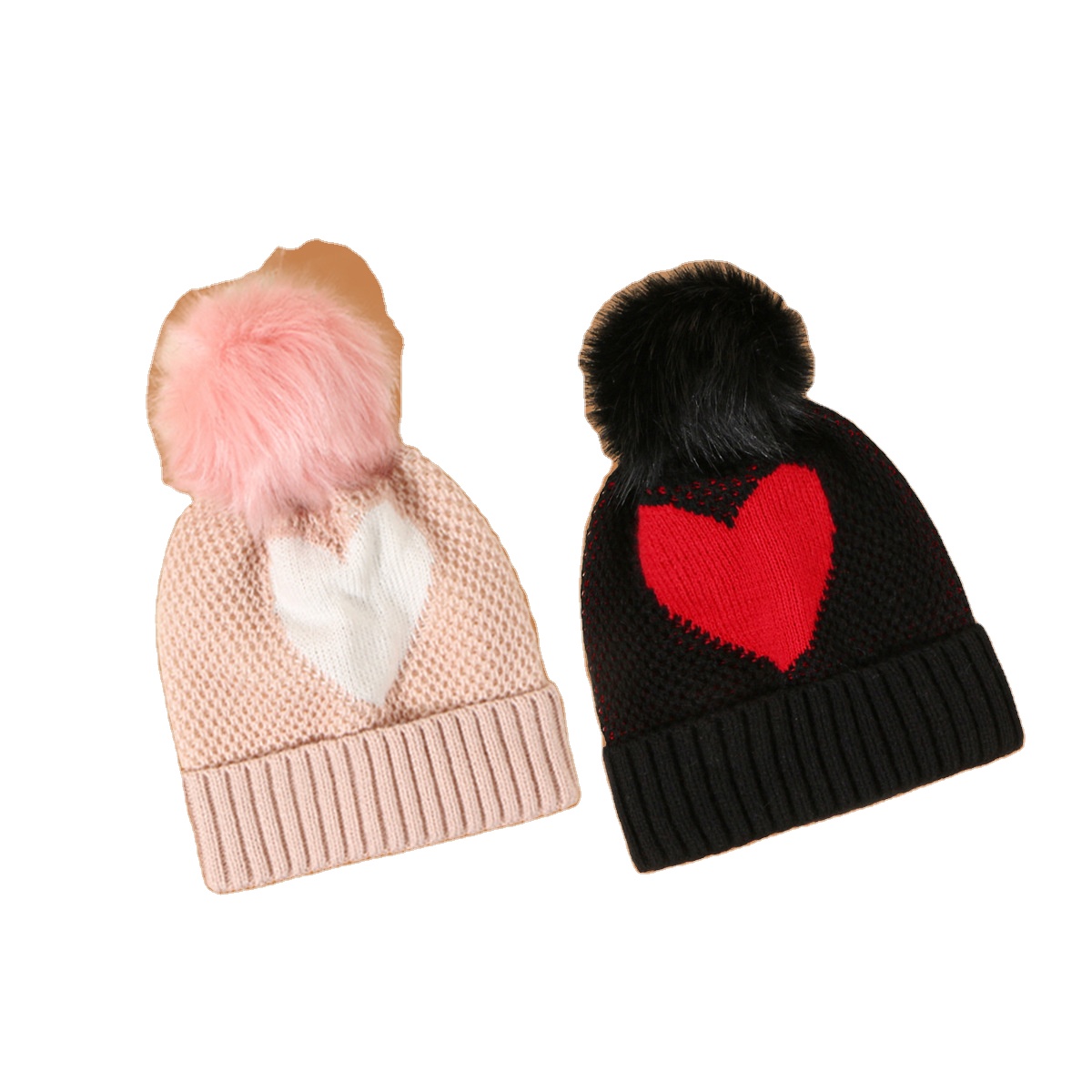 Pink hat female Korean warm cute love knitted winter knitting hat autumn and winter outdoor cold woolen woman winter hat