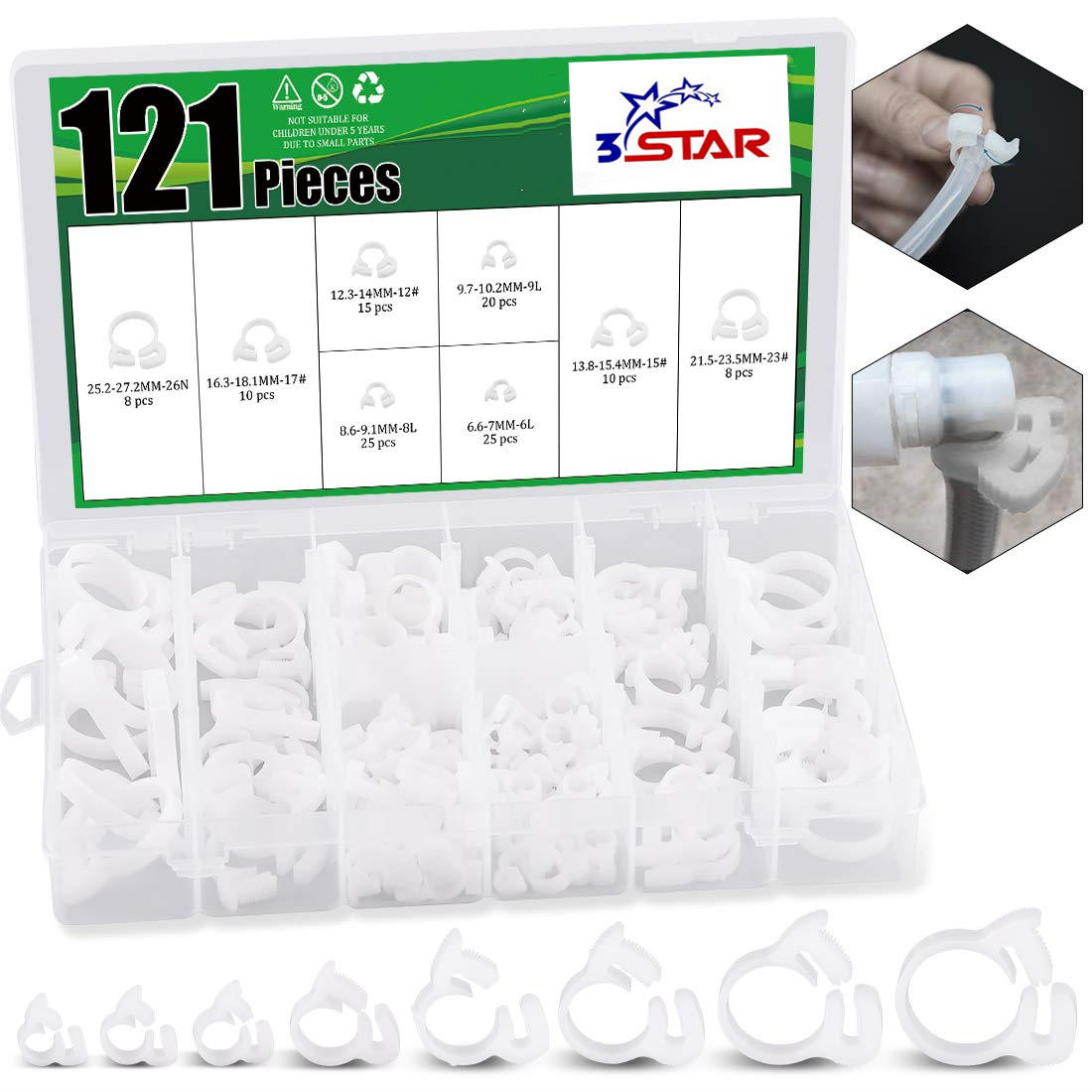 121-Pcs Heavy Duty трещетка зажим шланга Хомуты; 8 расцветок белая двойной захвата Нейлоновые хомуты кабельные наконечники в наборе для