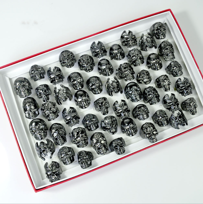 Popular accessories multi Style Black Skull Head men's ring Gothic Punk jewelry mixed batch