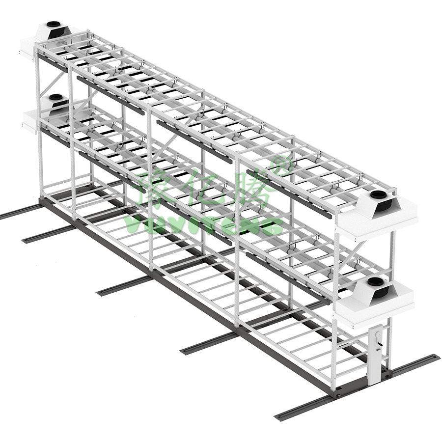 Greenhouse complete LED hydroponic mobile vertical growing rack systems with Fan box