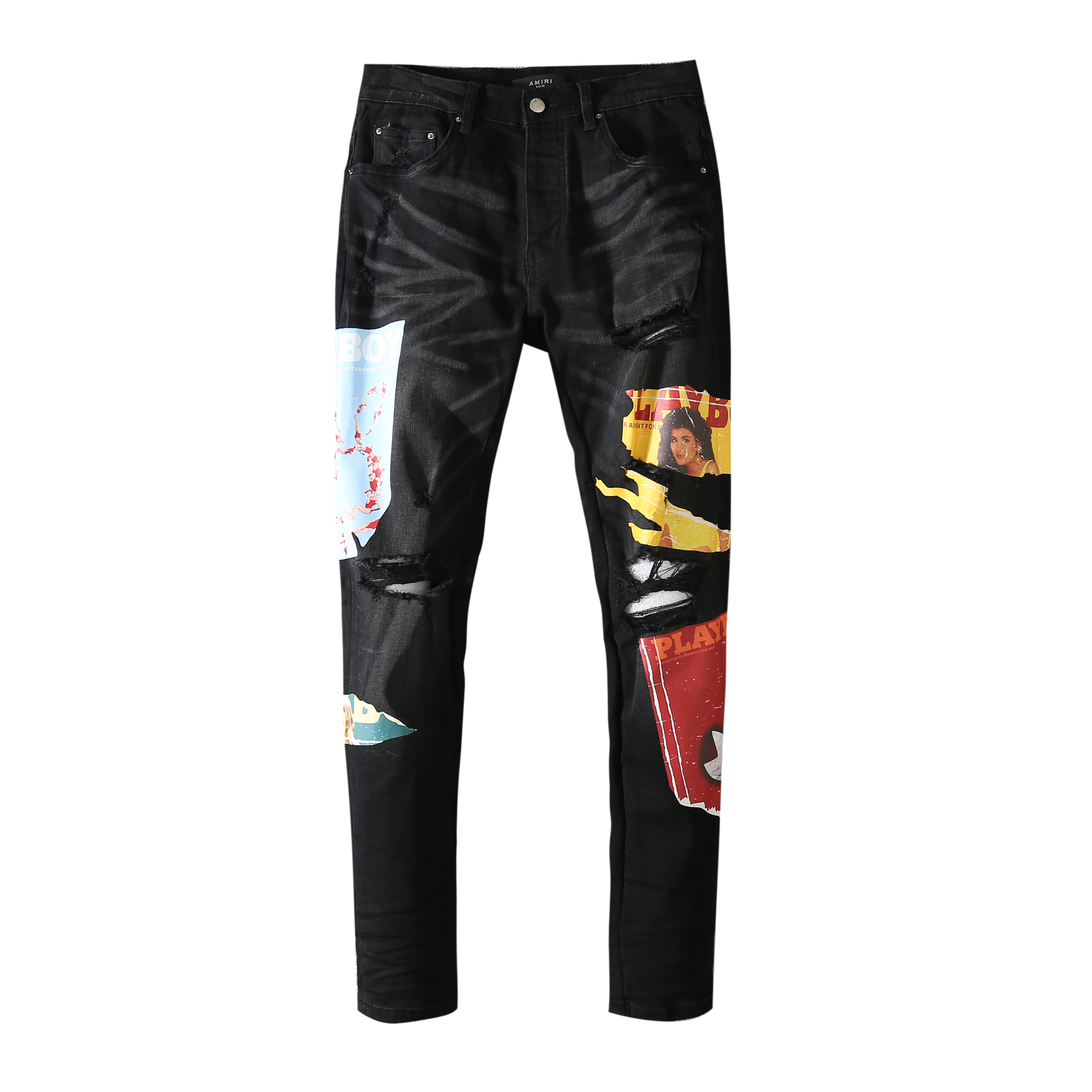 Hot Selling Denim Jeans Leopard Patch High Street Slim Plus Size Amirys Playboys Men's Jeans