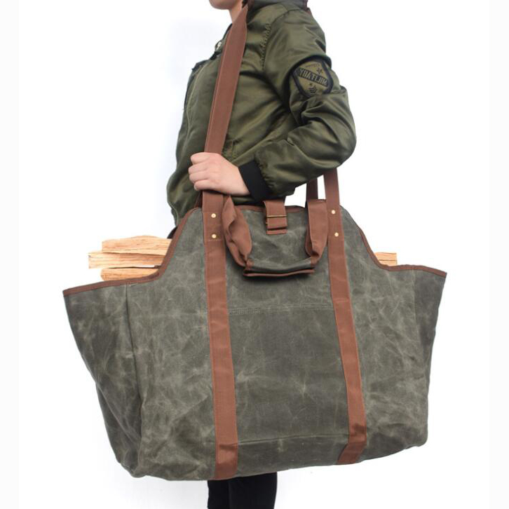 Ready to ship waxed Canvas heavy duty durable tote bag Firewood Log Carrier