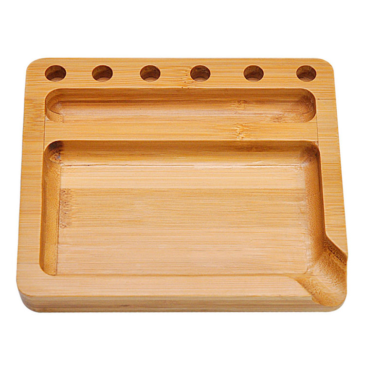 Factory Outlet Wholesale Custom LOGO Easy to Use Tobacco Cigarette Wooden Bamboo Rolling Tray with Discharge Spout For Smoker