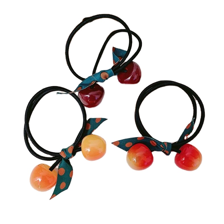 Amazon Europe and the United States lovely hair ornaments cherry head with rubber band ladies bow hair ribbon manufacturers sell