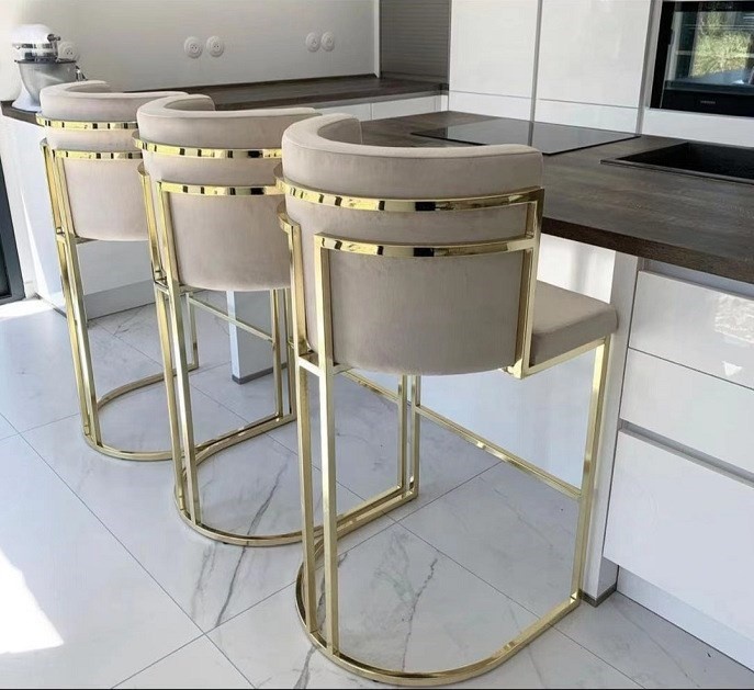 WSSJ Hot honeycomb U-shaped upholstered kitchen chair velvet bar stools high luxury gold metal bar stools For Home Hotel Wedding