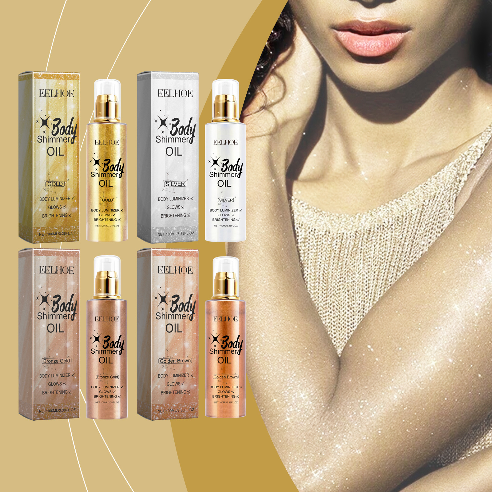 Body Glitter Oil Fixing Liquid Fine Glitter Highlighting Oil Fixing Full Body Beach Sexy Luminous Oil 100ml