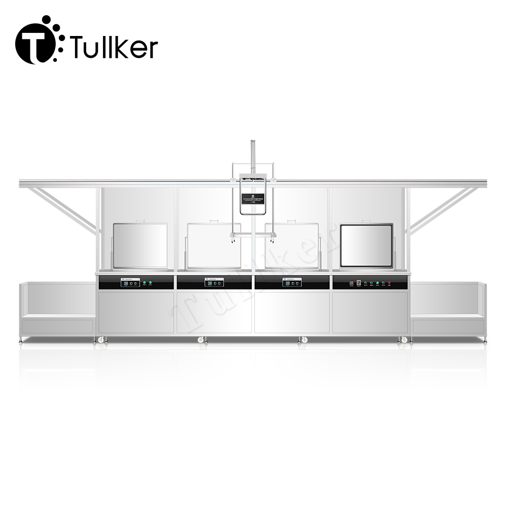 Tullker Three Station Semi Automatic Ultrasonic Cleaner Loading Unloading Port Lifting Manipulator Ultra Sonic Cleaning Chamber