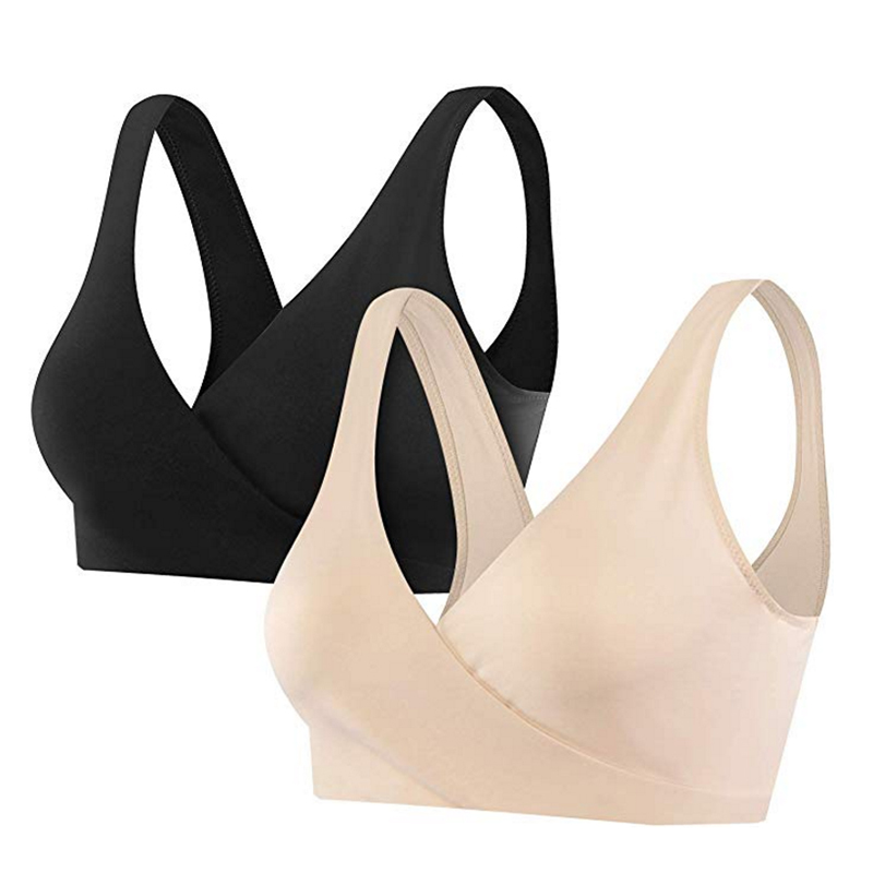 Women cotton comfortable maternity bras breathable pushup vest bra no rims cross yoga nursing bra