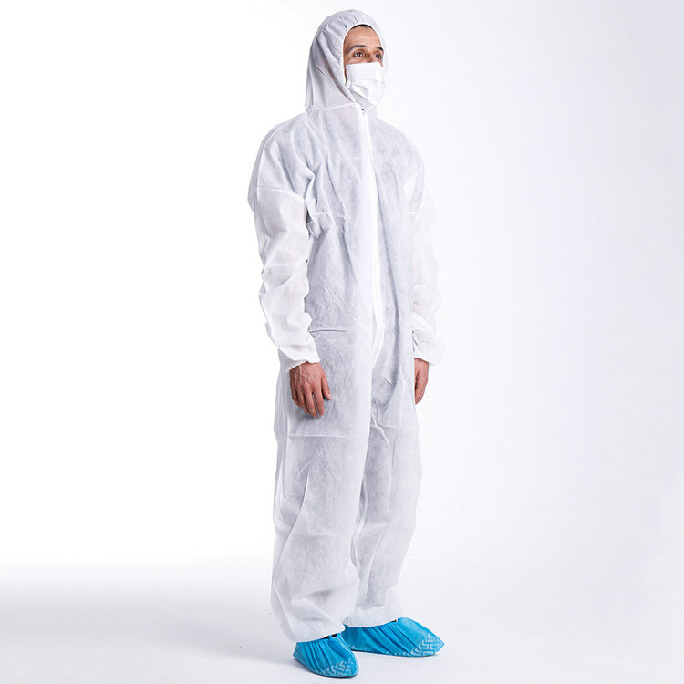 safety industrial disposable pp 50gsm coverall labour supply chemical suit with hood