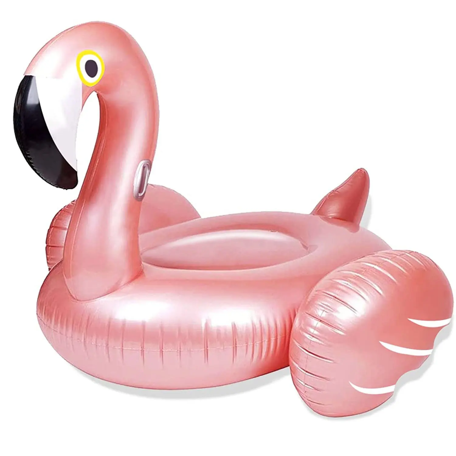 huge inflatable flamingo rides a floating raft on an inflatable pool float Flamingos float